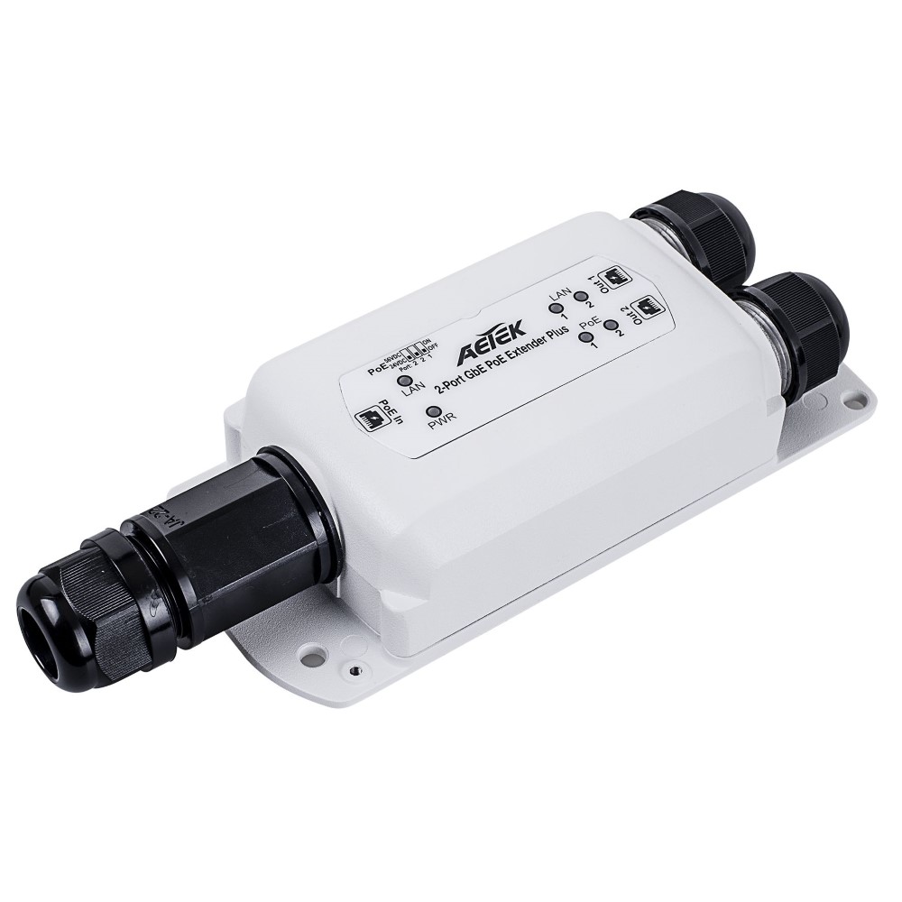 Aetek 2 Port Outdoor Passive PoE Extender Plus